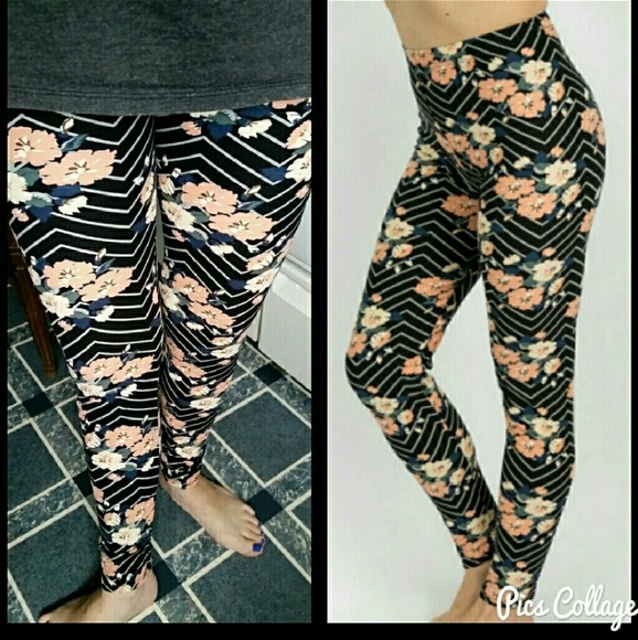 Floral Chevron Brushed Leggings - Picture 4 of 4